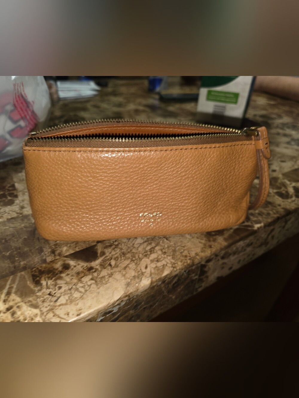 VINTAGE Fossil Cognac Brown Pebbled Leather Cosmetic Bag Pouch PENCIL